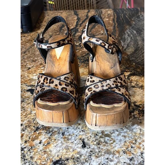 El Dantes wood platform sandals leopard Vintage 90s bratz 70s EU 37 UK 4 US 6 - Picture 6 of 9